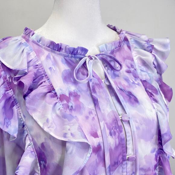 FOR LOVE & LEMONS Zinnia Lilac Floral Ruffled Blouse Romantic Spring Chiffon - S - Picture 4 of 13